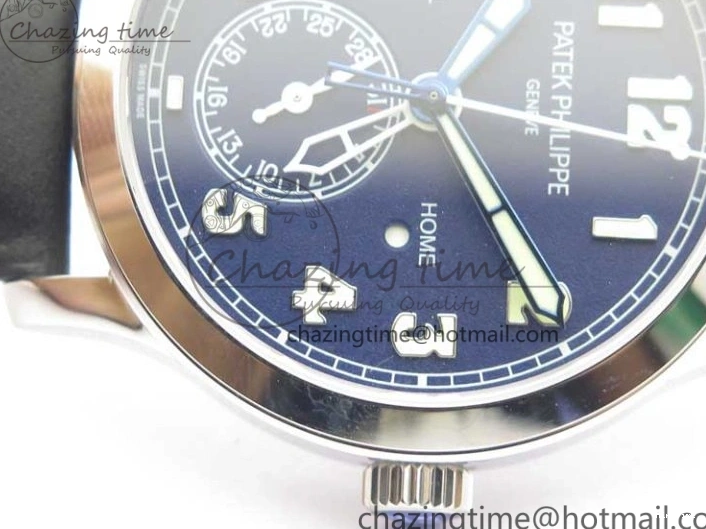 MIROTIME 0404 Practical Calatrava 5524 Pilot Travel Time SS GRF Blue Dial on Black Leather Strap A324 V 7107